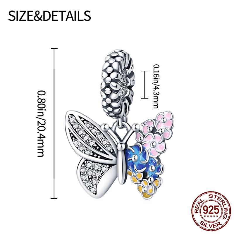 Butterfly Dangle Charm Enamel silver Bead