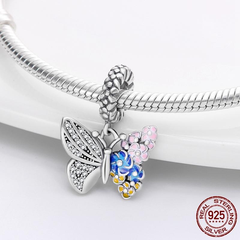 Butterfly Dangle Charm Enamel silver Bead
